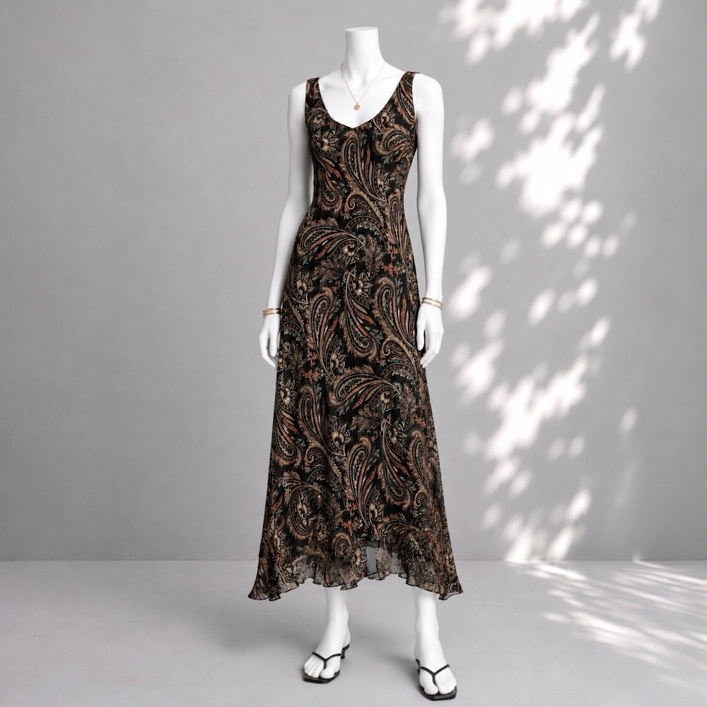 Vintage 90s Y2K Positive Attitude Dress 10 Black Paisley Whimsigoth Fairy Maxi